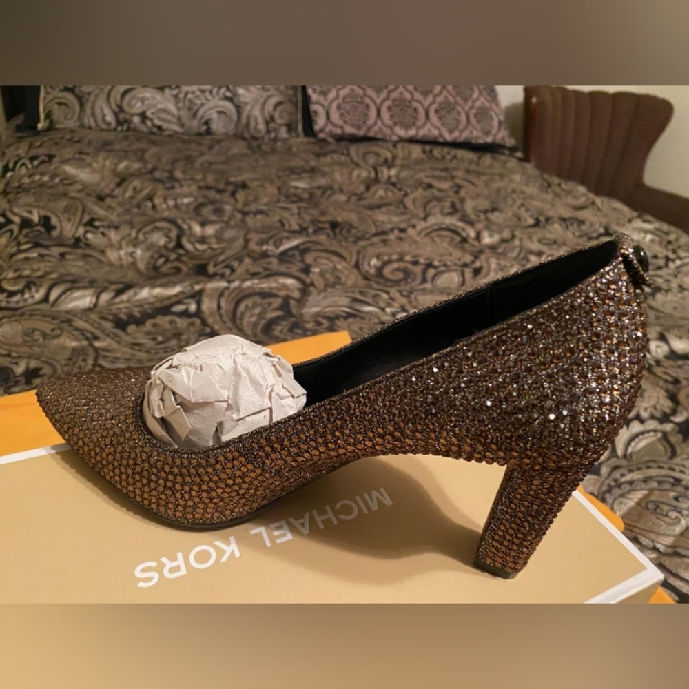 Michael Kors coffee color rhinestone heels with the original box. - Picture 3 of 3